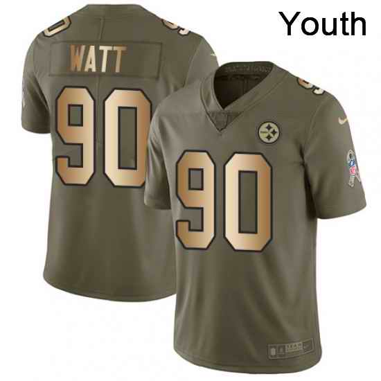 Youth Nike Pittsburgh Steelers 90 T J Watt Limited OliveGold 2017 Salute to Service NFL Jersey